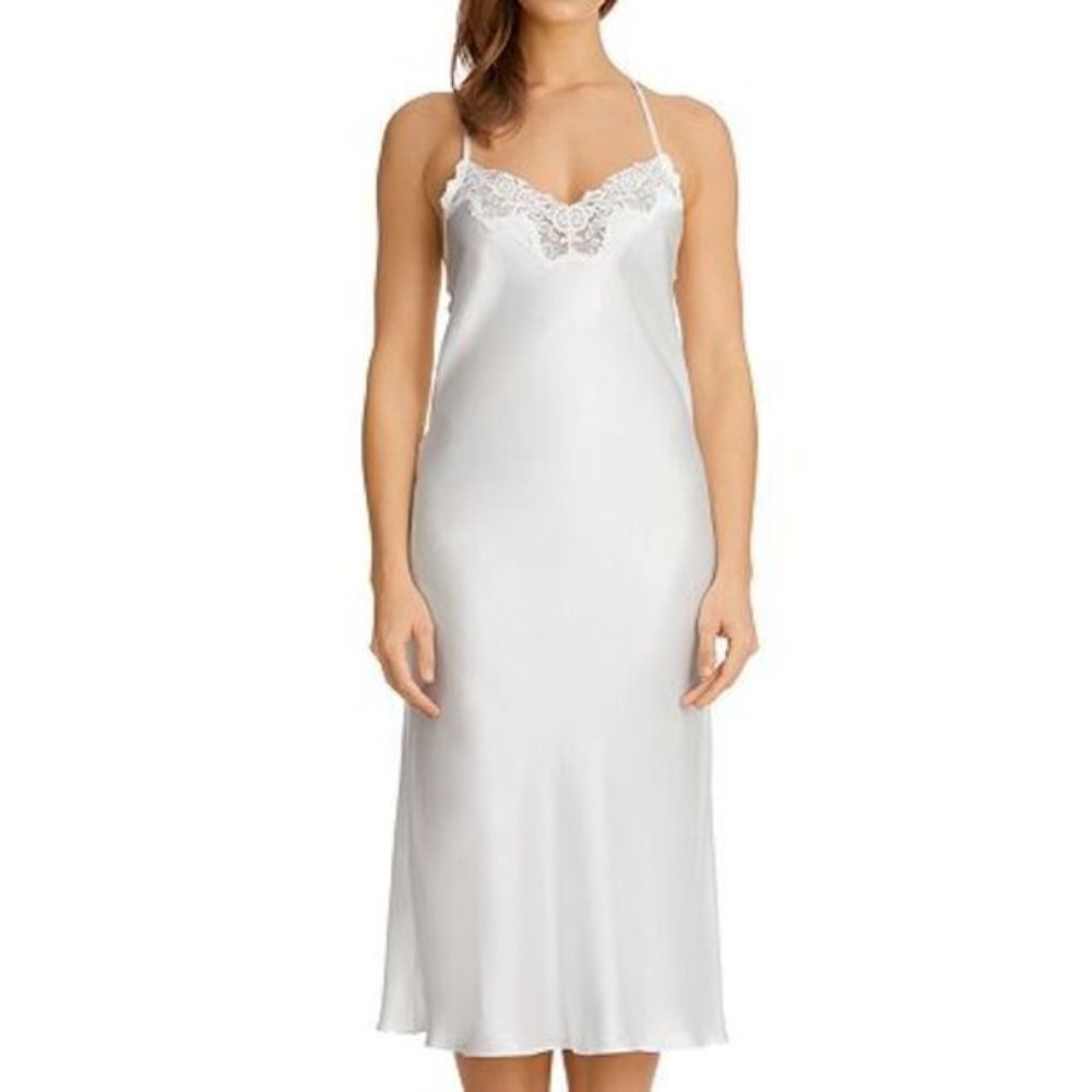 Monique Lhuillier x Hanky Panky Jolie Lace Trim Gown white Large $350